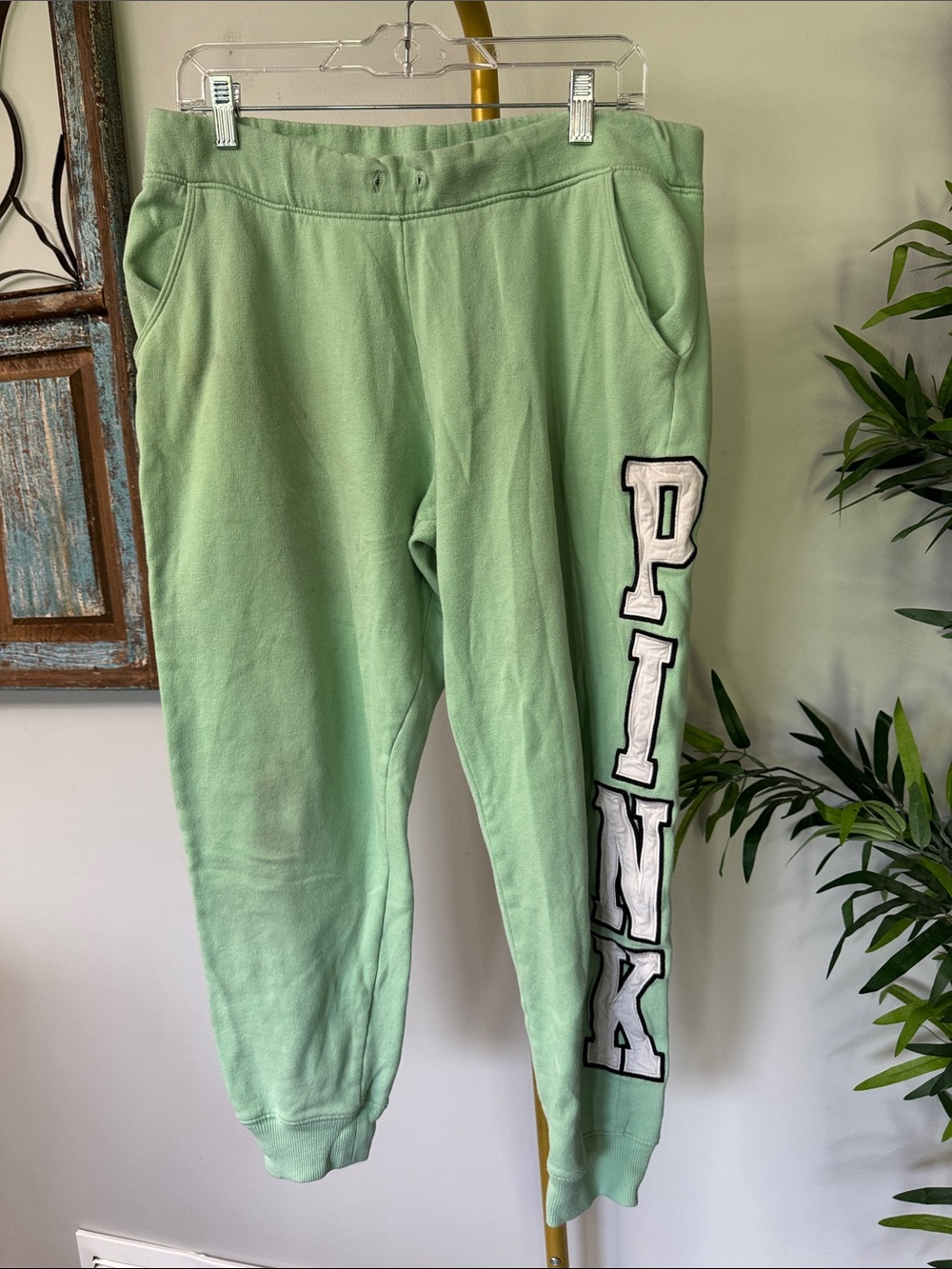 PINK Victoria's Secret Mint Green Track Joggers with Side Logo